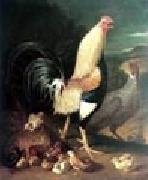unknow artist Cock hen and chicken oil painting